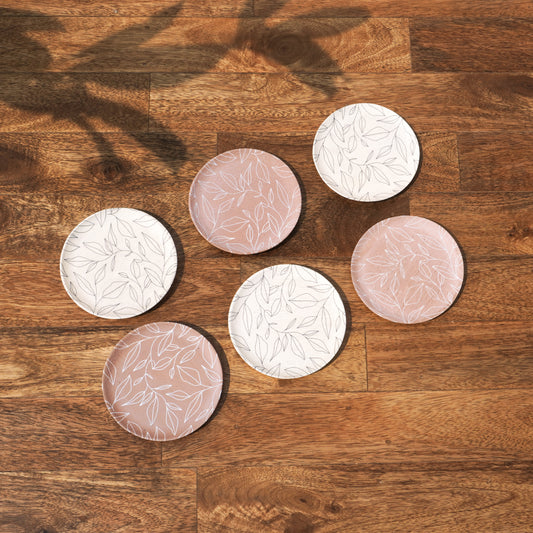 Petal Round Wooden Coasters | White, Pink & Olive Tones | 4 x 4 Inch