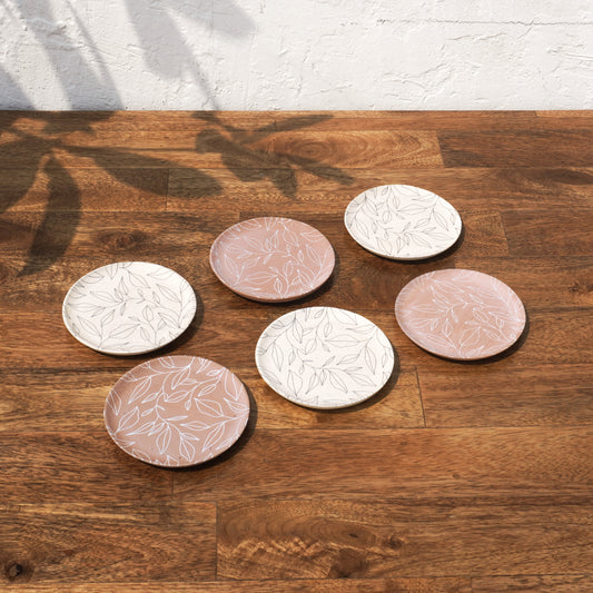 Petal Round Wooden Coasters | White, Pink & Olive Tones | 4 x 4 Inch