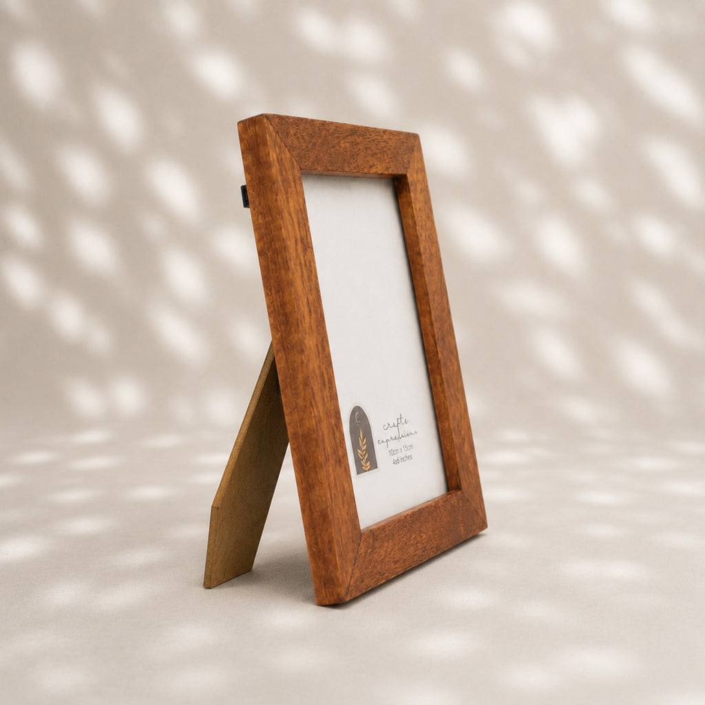 Textured earthy-brown wooden photo frame for a 4 by 6 inch photograph