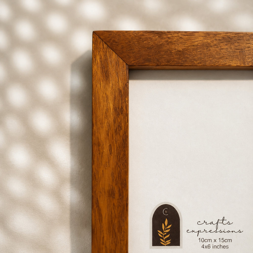 Textured earthy-brown wooden photo frame for a 4 by 6 inch photograph