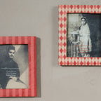 Ruby red wooden Instax Square photo frame with striped and diamond pattern