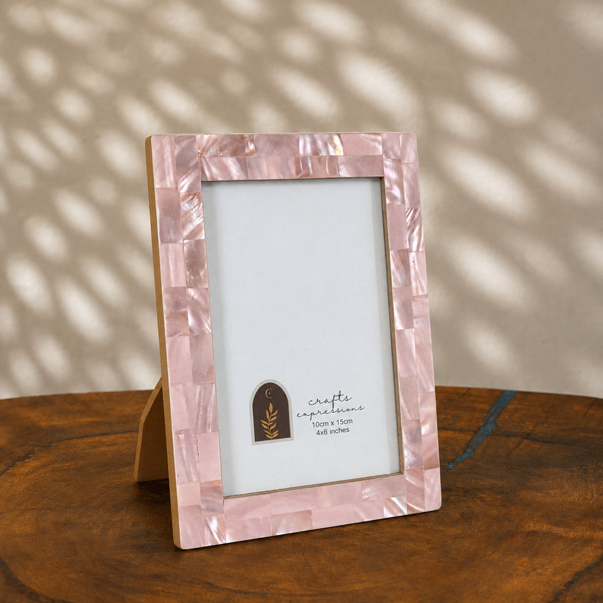 Shell Pink mother of pearl photo frame for a 4 by 6 inch photograph