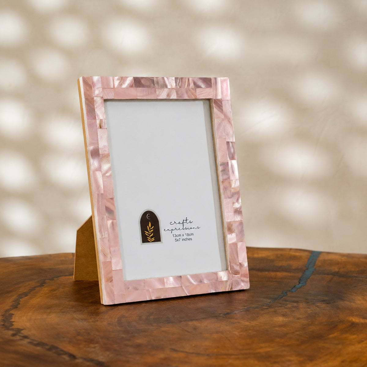 Shell Pink mother of pearl photo frame for a 5 by 7 inch photograph