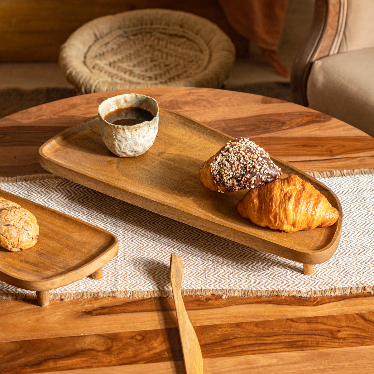 Spaceship Wooden Riser Large, Natural Wood Display Riser, Dessert & Platter Stand
