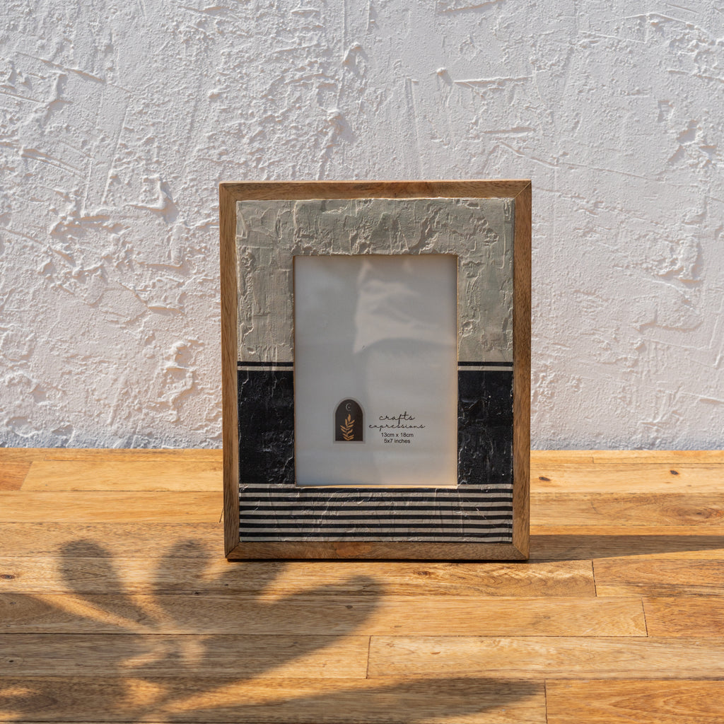 Front view of the Stripes wooden photo frame displayed vertically