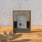Front view of the Stripes wooden photo frame displayed vertically