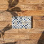 Top view of the patterned lid of the Checker wooden storage box