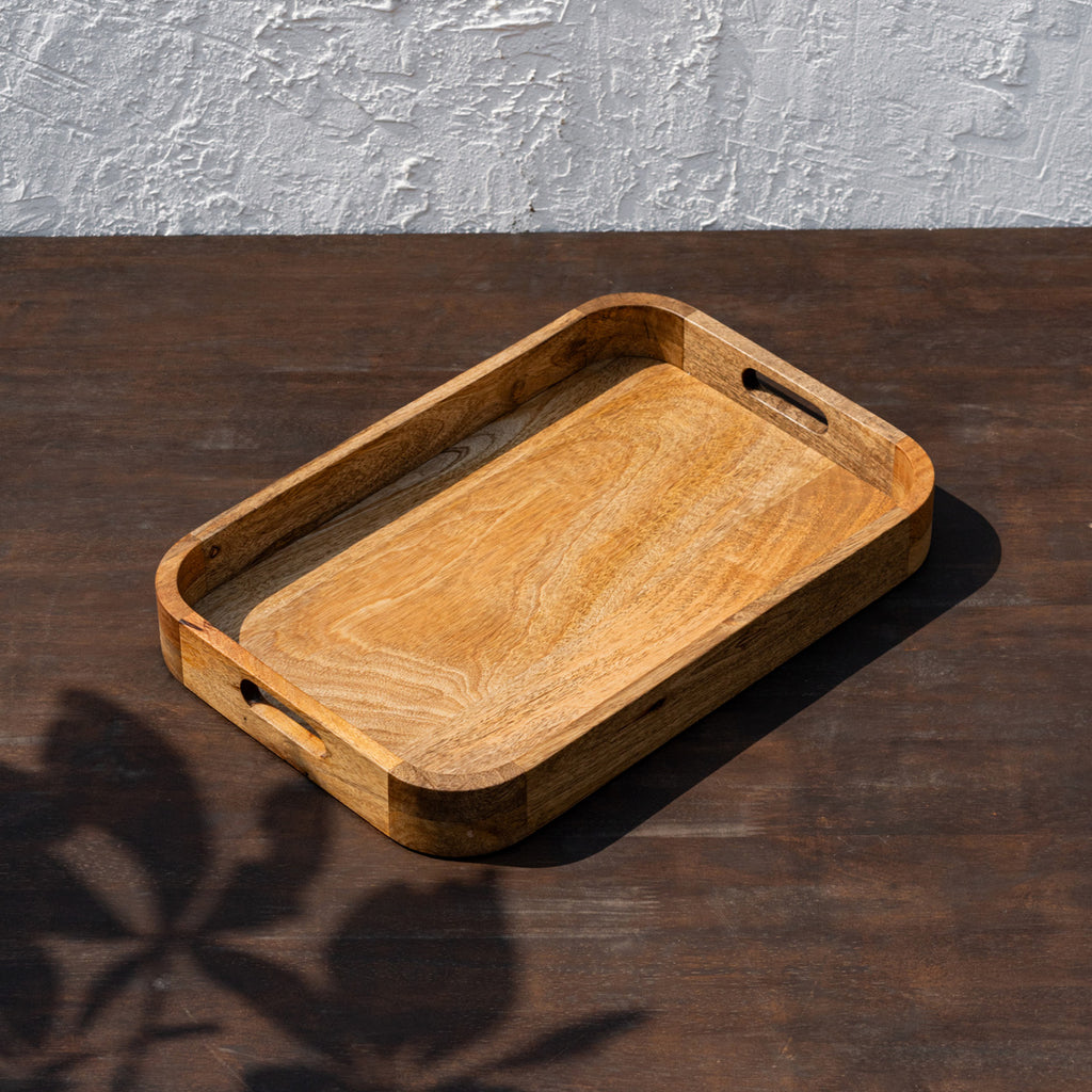 Angled top view of the Glide wooden serving tray