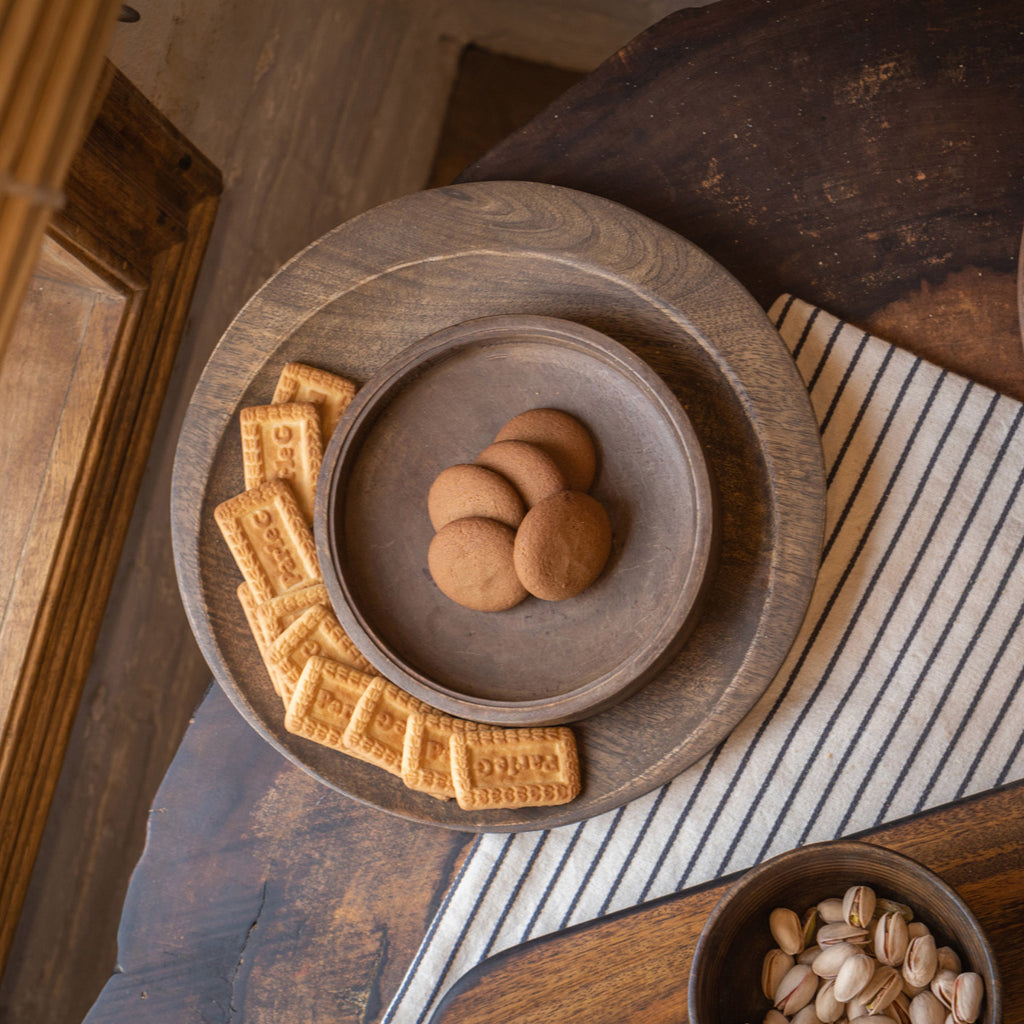 Orbit Wooden Platter, Natural Wood Snack & Serving Platter, 6.5 x 6.5 x 1.25 Inch