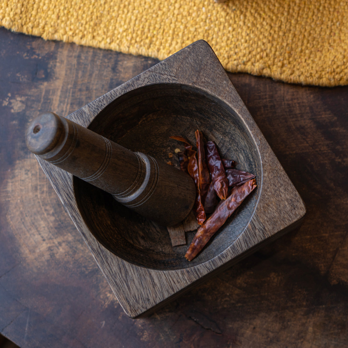 Trunk Wooden Okhli, Mortar and Pestle Wooden Spice Grinder