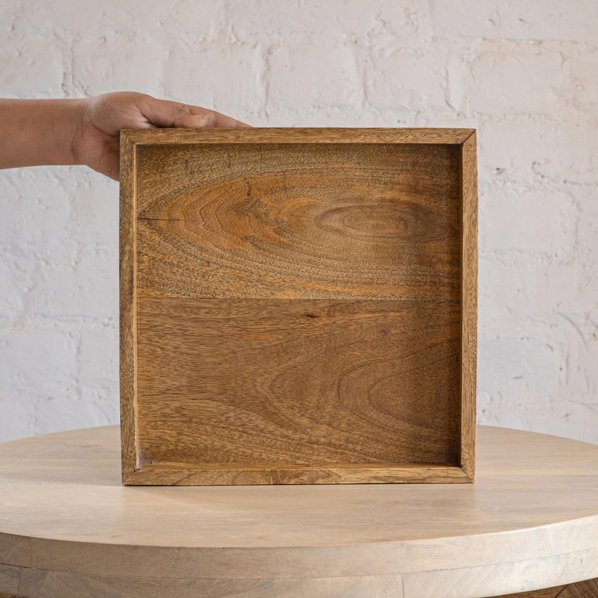 Trunk wooden tray held upright