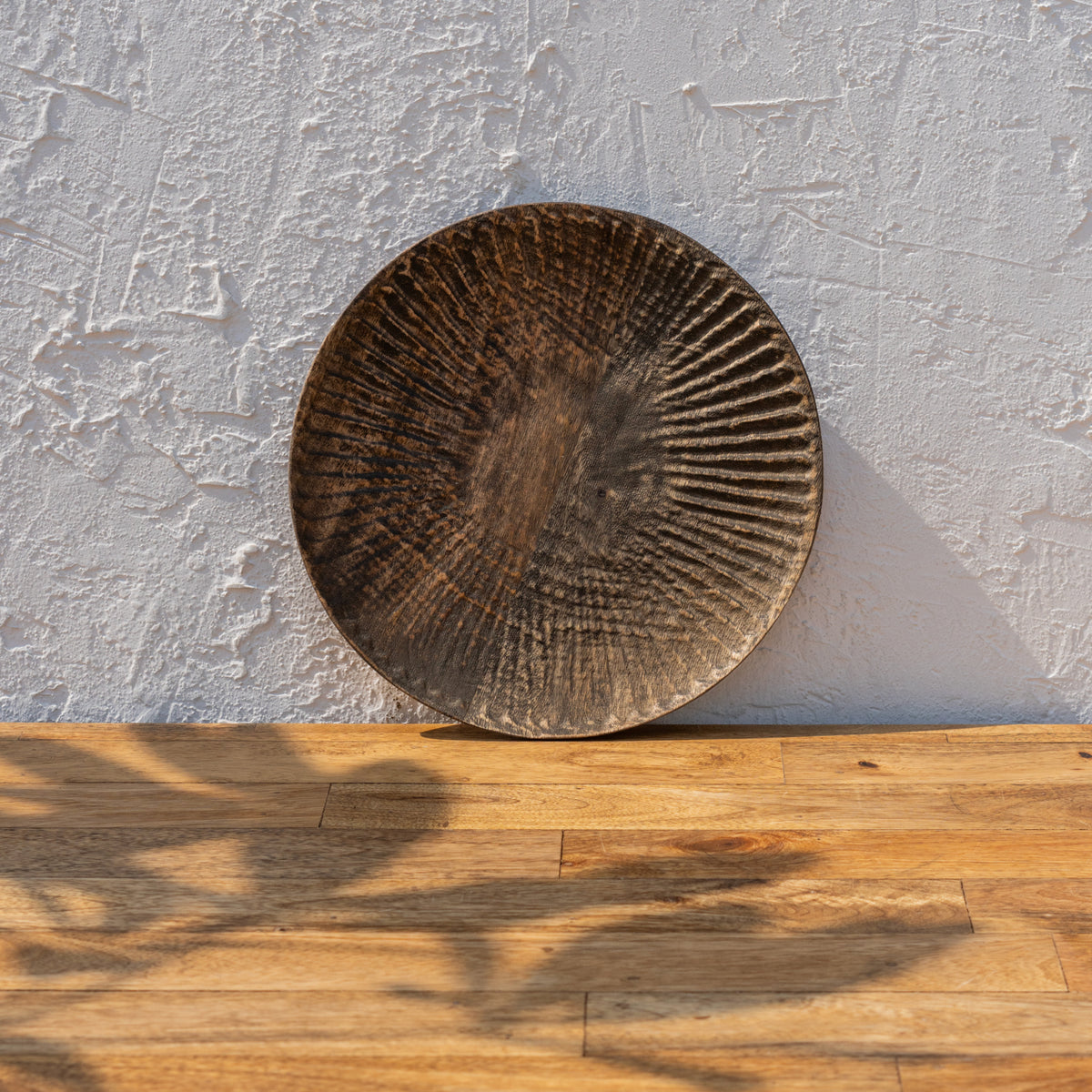 Small Terrain wooden platter standing upright