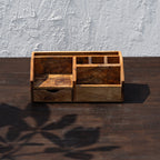 Front view of the Ultimate wooden organizer with compartments and drawer