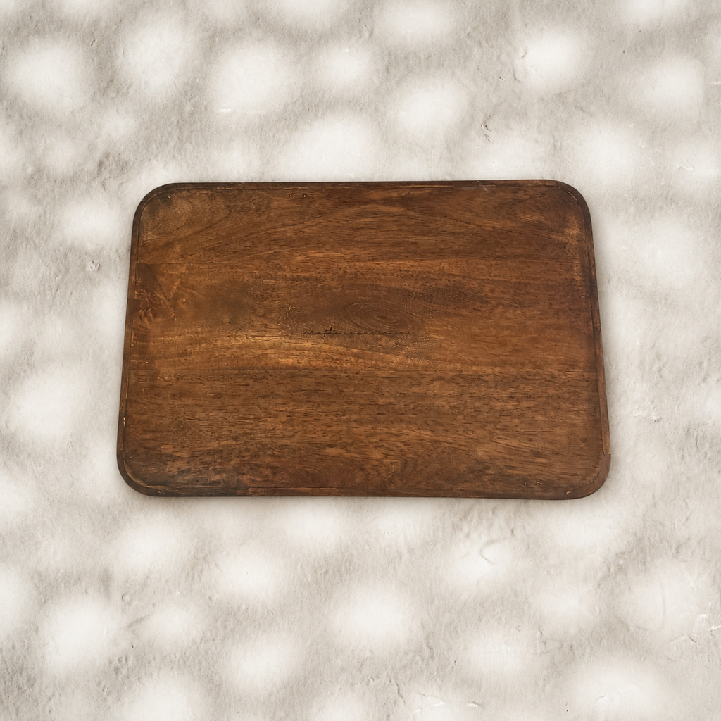 Bottom view of a rectangular Mehfil wooden serving tray
