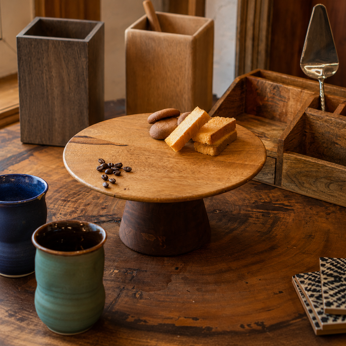 Glide wooden cake stand hero view