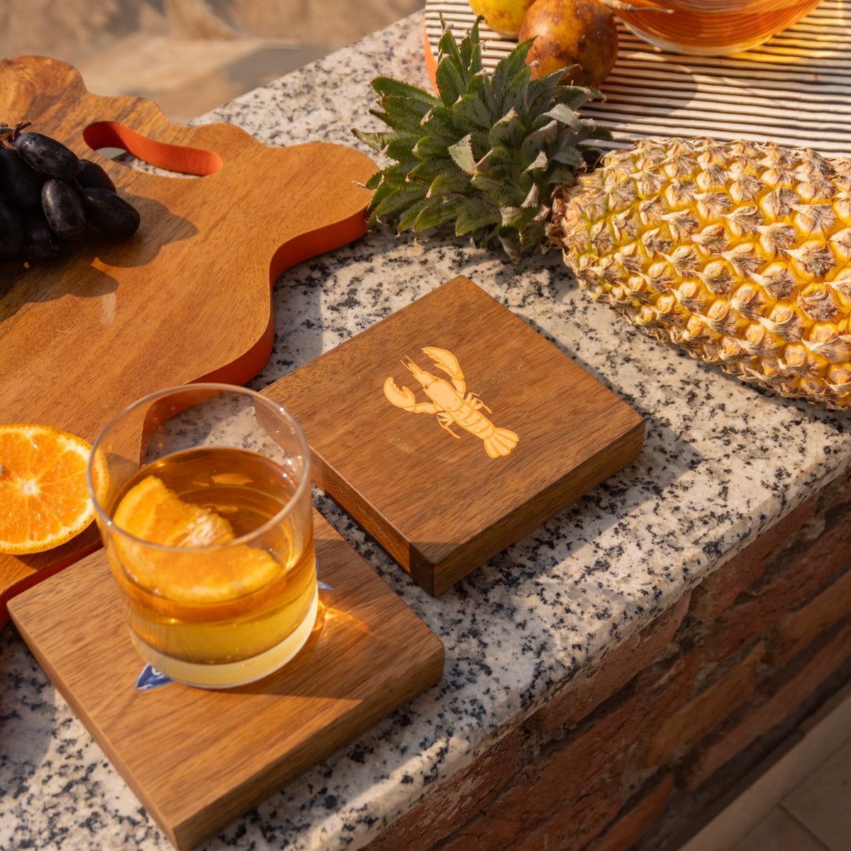 Marine wooden trivet placed beneath a teapot on a table