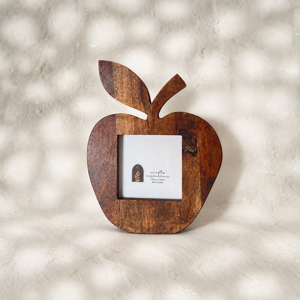Front view of the Orchard apple-shaped wooden photo frame